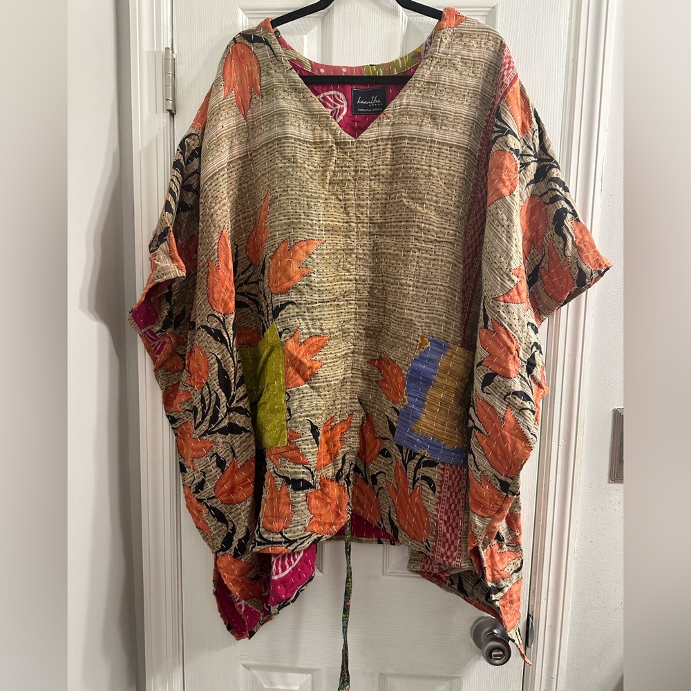 Reversible Floral Kantha Poncho Top